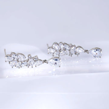 Timeless Floral Drop Crystal Diamond Earrings, Long Bridal , Bridal Earrings, Crystal Bridal Earrings, Statement Earrings